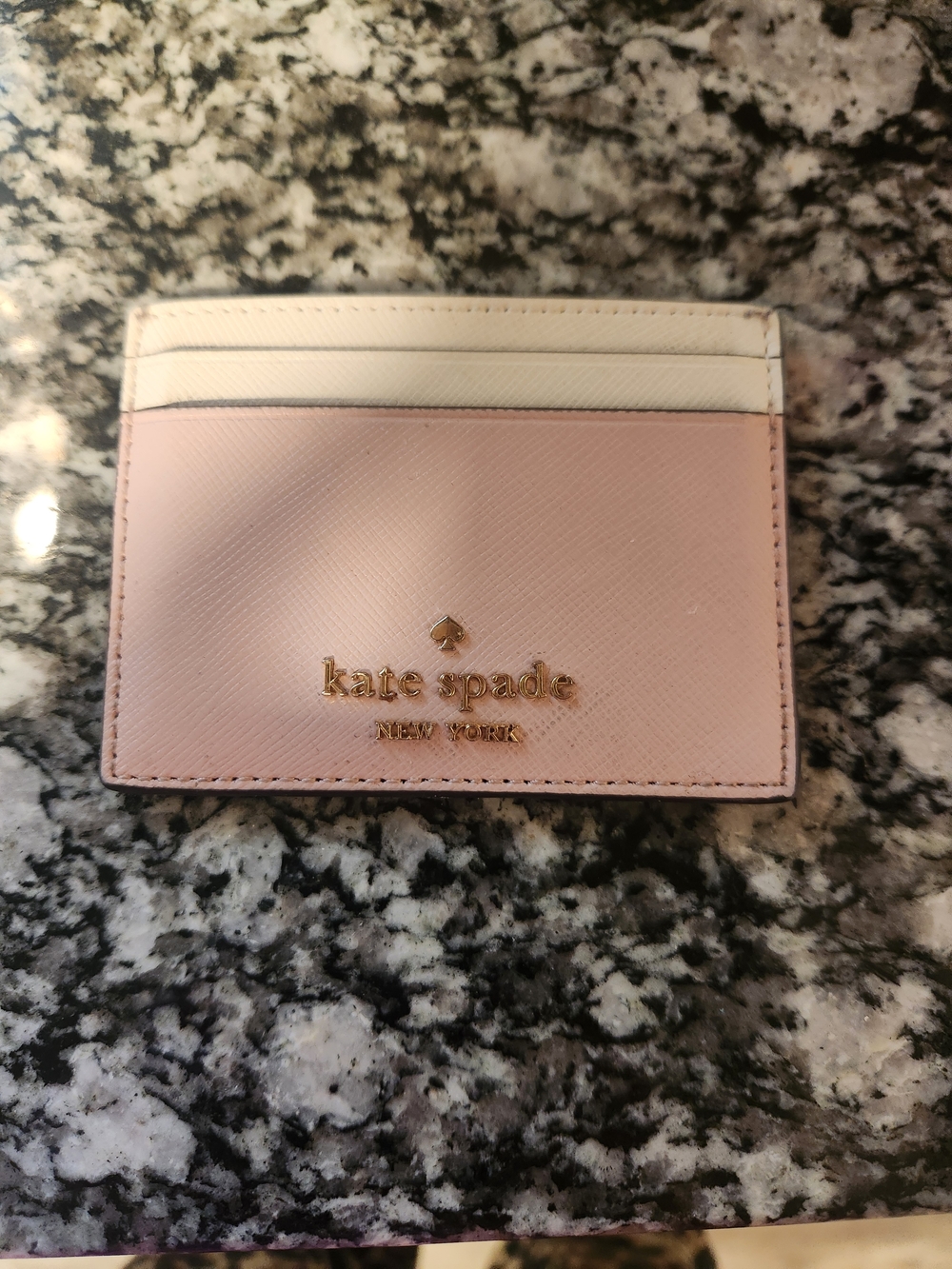 kate spade Pale Pink and White Saffiano Leather Card Case
